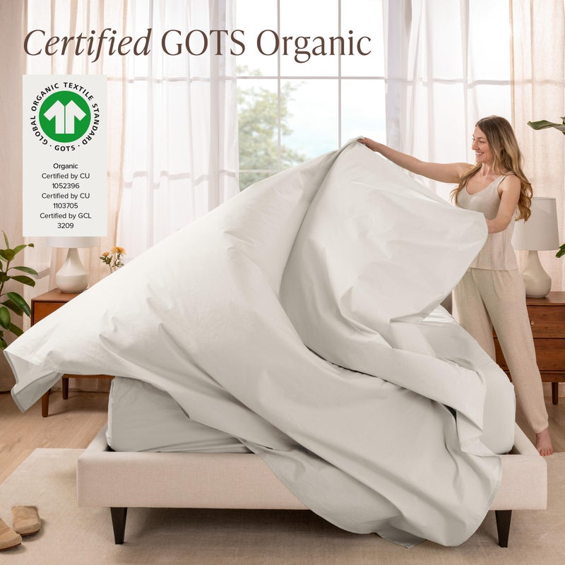 Bare Home 100% Organic Cotton Queen Sheet Set - Crisp Percale Weave - Lightweight & Breathable - Bedding Sheets & Pillowcases (Queen, French Beige) - Image 2